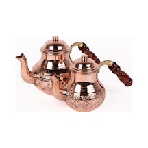 Dmt Gaziantep Bakırdan Bakır Çaydanlık El İşlemeli Yüzeyi Ve Özel Kulplu Toplam Boy :21 Cm En:alt 11 Cm Üst 10 Cm