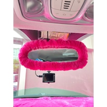 Peluş Dikiz Ayna Kılıfı Süs Fuşya Pembe