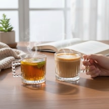 2 Adet Çay Kahve Kupası Kulplu Cam Bardak Çay Bardağı 280 Ml çok renkli