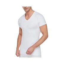 Tutku Kit İç Giyim Ribana Pamuklu Penye 4'lü Paket V Yaka Erkek Atlet Beyaz