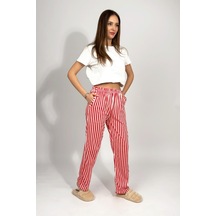 Kadın Cepli Pamuklu Lastikli Bel Kurdeleli Desenli Pijama Altı Kırmızı