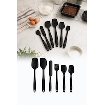 6'lı Siyah Silikon Mutfak Seti Yanmaz Yapışmaz Spatula Kaşık Fırça Pasta Hamur 20-27 cm