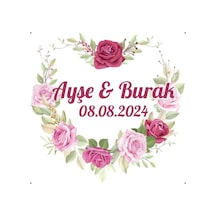 Kırmızı Meyveli Yuvarlak Çelenk Etiketi Kına Nişan Düğün 3x3 Cm Özel Etiket / 50 Adet Sticker Beyaz