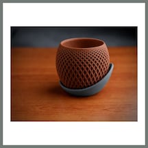 Bezos 3d Baskı Küre Saksı - Kafes Dokulu İki Parçalı Dekoratif Saksı - Kahverengi-gri Mmbz Standart 19232831