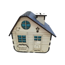 Kişiye Özel Dekoratif Ahşap Mavi Dağ Evi Kumbara -Tipbox