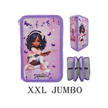 Xl Jumbo Model Gitarlı Kız Müzik Kalem Kutusu Organizer Kalemkutu 3 Bölmeli Kalemlik Mor Mor