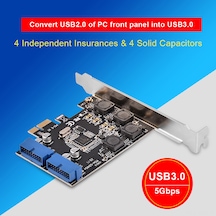 Yuntech01 Pcı-e X1'den Usb 3.0'a Genişletme Kartı, 4 Bağımsız Güç Modülü İle 4 Port, 8a Toplam Akım, 5gbps Hız, 250 C Dayanıklı Katı Kondansatörler