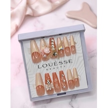 Louésse Peach Veil Takma Tırnak 12 Li Nude Şeftali Tonlu Taşlı Zarif Nail Set