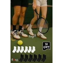 Kral Socks Unisex Siyah-beyaz 12 Çift Pamuklu Tenis Spor Uzun Soket Boy Çorap Siyah - Beyaz