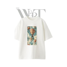 Thewert Hot Air Balloon Tasarım Baskılı Ünisex Beyaz Oversize T-shirt