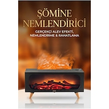 Alev Efektli Şömine Aromaterapi Difüzörü Hava Nemlendirici 150 Ml Serin Buhar 7 Led Işık