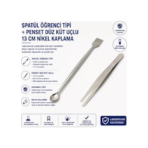 Spatül Öğrenci Tipi + Penset Düz Küt Uçlu 13 Cm Nikel Kaplama