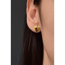 Papatya Silver 925 Ayar Gümüş Gold Kaplama Ocak Ayı Doğum Taşlı Matthiola Çiçeği Küpe