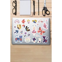 Kelebek Kedi Çiçek Sticker Seti Laptop Ajanda Pc Tablet Telefon Defter Etiket Bullet Journal Diğer