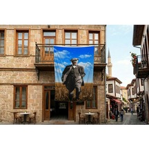 Atatürk Başak Tarlasında Yürürken Portre Poster Bayrak Premium Raşel Kumaş 300x450cm Ata60 Diğer