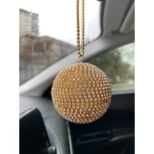 Kristal Taşlı Disko Topu Dikiz Ayna Süsü Küçük 6cm Altın Diğer