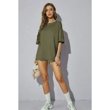 Flood Of Style Kadın Oversize Dökümlü Tok Kumaş Tişört Haki