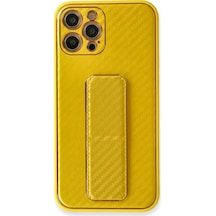 Apple  Uyumlu  iPhone 12 Pro Kılıf Coco Karbon Standlı Kapak Sarı