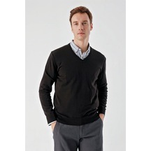 Slimfit V Yaka Düz Basic Model Pamuklu Erkek Uzun Kol Triko Kazak 001