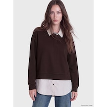 Lcw Modest Kahverengi Gömlek Yaka Kadın Sweatshirt Tunik