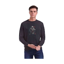 Assassin'S Creed Baskılı Füme Antrasit Erkek Örme Sweatshirt (528955769)