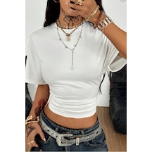 Kadın Kısa Kollu Crop Tişört Bisiklet Yaka, Slim Fit, Günlük & Şık Basic T-shirt Beyaz