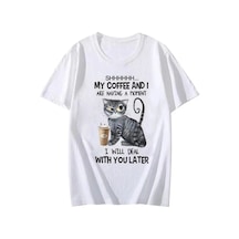Tarzsokak Beyaz Kedi Cafe Gın Kedi Sevgilisi Üstleri Karikatür Grafik Tiş