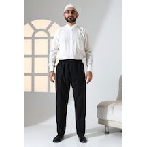 Erkek Rahat Kesim Beli Lastikli Cepli Hac Ve Umre Kumaş Şalvar Pantolon - Siyah Isr Siyah Erkek Rahat Kesim Beli Lastikli Cepli Hac Ve Umre Kumaş Şalvar Pantolon - Siyah Isr Siyah