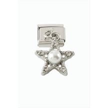 Yıldız - 585 - İnci Sallatılı Çelik Charm - - Novapazr - Gümüş Rengi