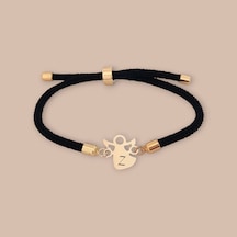 Z Harfine Özel Örgü İpli 14 Ayar Altın Plakalı Mevlana Motifli Hediye Bileklik-319harf-siyah Altın