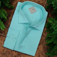 Pamuklu Mint Uzun Kollu Erkek Gömlek Slim Fit Kalıp -9780 Mint Yeşili Mint