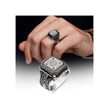 Süleyman Mührü Kare Desenli 925 Gümüş Erkek Yüzük