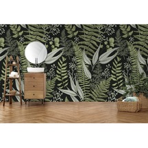 Botanik Desenli Duvar Kağıdı Yaprak Temalı Duvar Resmi Oturma Odası Duvar Posteri