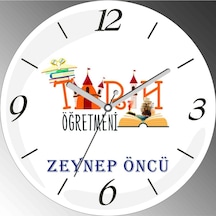 Kişiye Özel Tarih Öğretmen Çap 30cm Sessiz Akar Bombeli Gerçek Cam Duvar Saati Çok Renkli