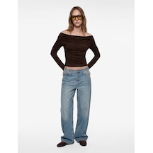 Koton Slim Fit Uzun Kollu Asimetrik Yaka Drapeli Tişört Kahverengi 6wal10695ık Kahve