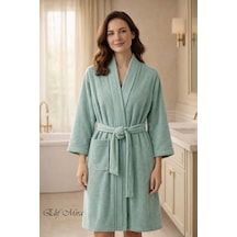 Kimono Yaka Unisex Tek Kişilik Pamuklu Banyo Bornozu Comfort Yeşil