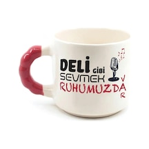 Deli Gibi Sevmek Ruhumuzda Var Baskılı Kırmızı Kulplu Boncuk Kupa
