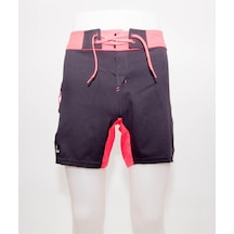 Erkek Kısa Deniz Şortu Boardshort Filesiz Sörf Meridyendukkan Siyah Turuncu Olaıan