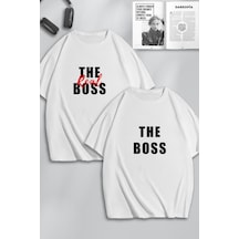 Unisex Kadın Erkek The Boss The Real Boss Baskılı Sevgili Çift Kombini Tasarım Oversize Tshirt 2'li Beyaz Mck0103 Beyaz