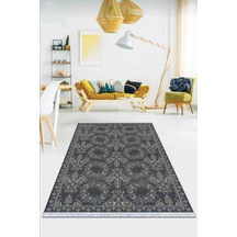 Antrasit Vintage Dokuma Pamuk Taban Kaymaz Kilim Klm338n11