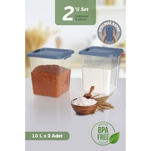 2'li Mega Organizer Box 10l - Un Bakliyat Erzak Saklama Kabı Kilit Kapaklı Deterjan Düzenleyici Kutu Mavi