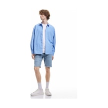 Koton Katlamalı Paça Cepli Bermuda Slim Fit Denim Şort Açık İndigo 5sam40011ıd Açık İndigo