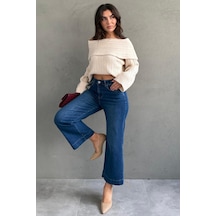 Mavi Düz Kesim Geniş Paça Kadın Flared Jean Mg2630 Mavi