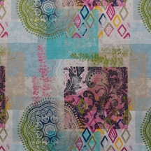 Turkuaz Pembe Motifli Pachwork Desen Dokuma Dijital Baskılı Petek