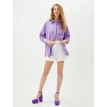 Koton Oversize Gömlek Uzun Kollu Keten Karışımlı Lila 3sak60043pw Lila