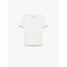 Koton Modal Karışımlı Bisiklet Yaka Kısa Kollu Slim Fit Tişört Ekru 7wkg10332ak