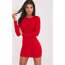Uzun Kollu Mini Kırmızı Elbise - Aıaı-865689 Çok Renkli