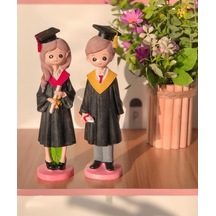 Lüks Polyester Mezun Öğrenci Biblo 2 Li Set 20 Cm Dekoratif Reçine Heykel Yeni Mezun & Okul Hediyesi