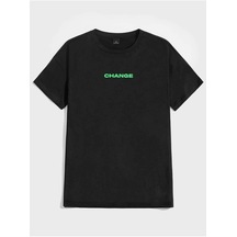 Unisex Siyah ''göğüs Ve Sırt Change'' Baskılı Oversize T-shirt Start0000021