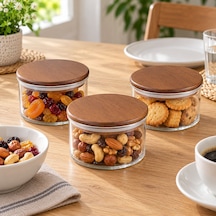 Akasya Kapaklı Cam Kavanoz 450 Ml- Üçlü Set Kahverengi